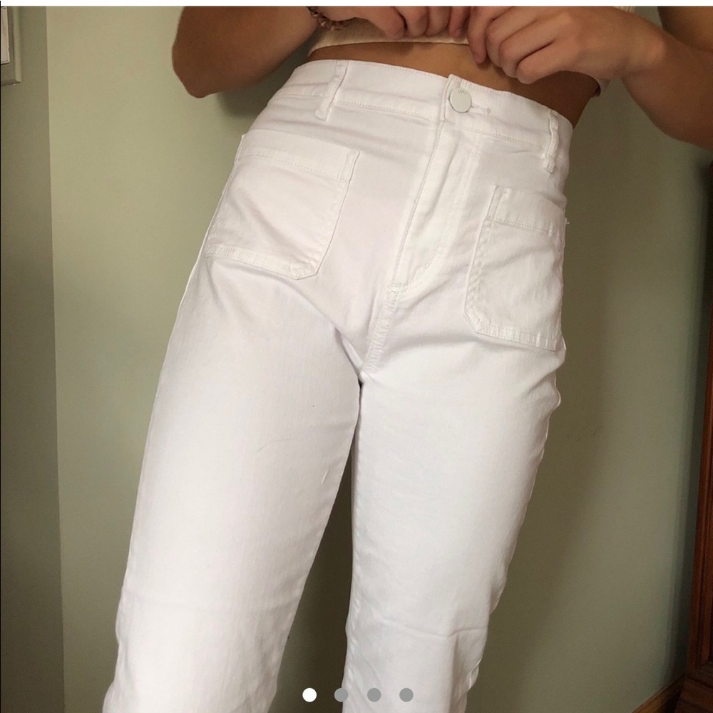 high waisted white loft flare jeans